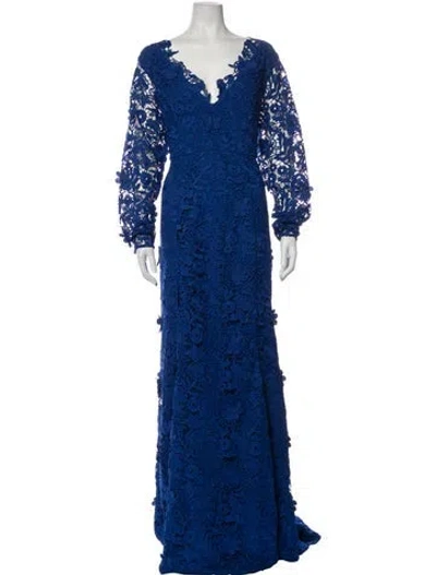 Pre-owned Zac Posen Lace Pattern Long Dress W/ Tags In Blue