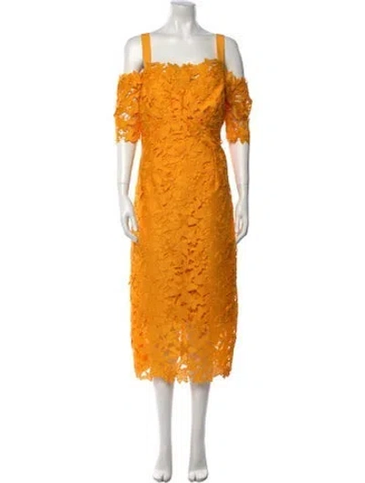 Pre-owned Zac Posen Lace Pattern Long Dress In Yellow