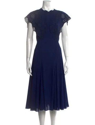 Pre-owned Zac Posen Lace Pattern Midi Length Dress In Blue