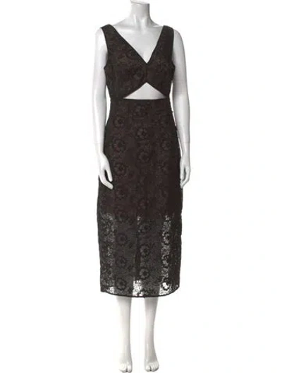Pre-owned Zac Posen Lace Pattern Midi Length Dress W/ Tags In Black