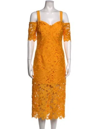 Pre-owned Zac Posen Lace Pattern Midi Length Dress In Yellow