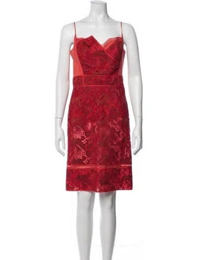 Pre-owned Zac Posen Lace Pattern Mini Dress In Red
