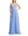 Zac Posen Women's Layered Tulle Ruffle Gown In Marine
