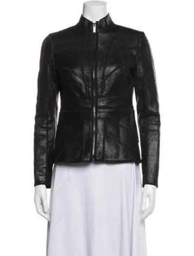 Pre-owned Zac Posen Leather Biker Jacket In Green