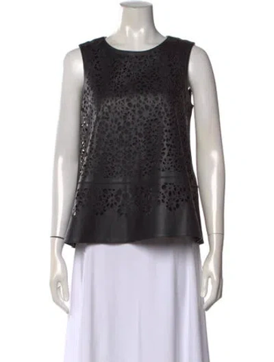 Pre-owned Zac Posen Leather Patterned Top In Black