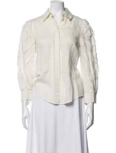Pre-owned Zac Posen Linen Long Sleeve Blouse In Neutral