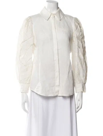 Pre-owned Zac Posen Linen Long Sleeve Blouse In White