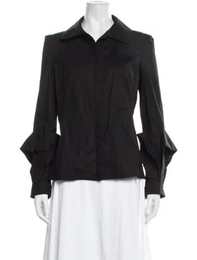Pre-owned Zac Posen Long Sleeve Button-up Top In Black