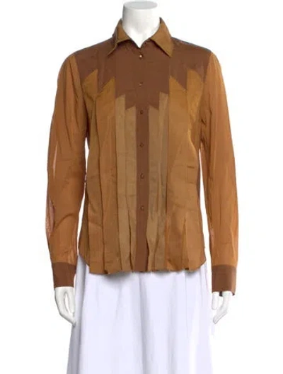 Pre-owned Zac Posen Long Sleeve Button-up Top In Brown