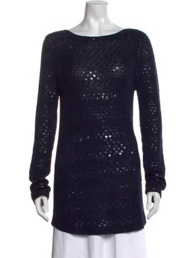Pre-owned Zac Posen Merino Wool Bateau Neckline Sweater In Blue