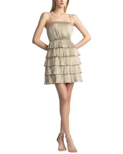 Zac Posen Metallic Pleated Mini Dress In Brown