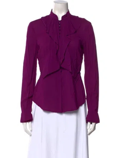 Pre-owned Zac Posen Mock Neck Long Sleeve Blouse In Purple