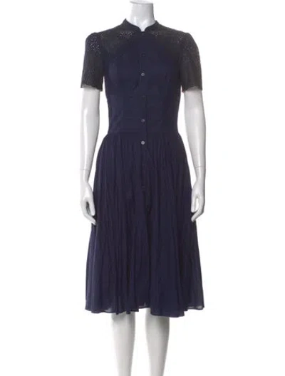 Pre-owned Zac Posen Mock Neck Midi Length Dress In Blue