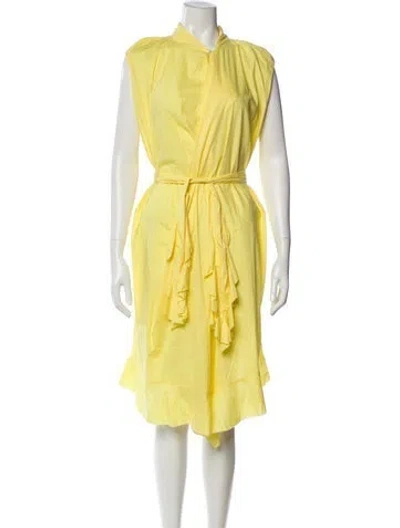 Pre-owned Zac Posen Mock Neck Midi Length Dress In Yellow