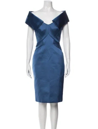 Pre-owned Zac Posen Off-the-shoulder Knee-length Dress In Blue