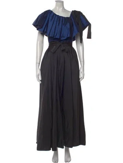 Pre-owned Zac Posen Off-the-shoulder Long Dress In Black