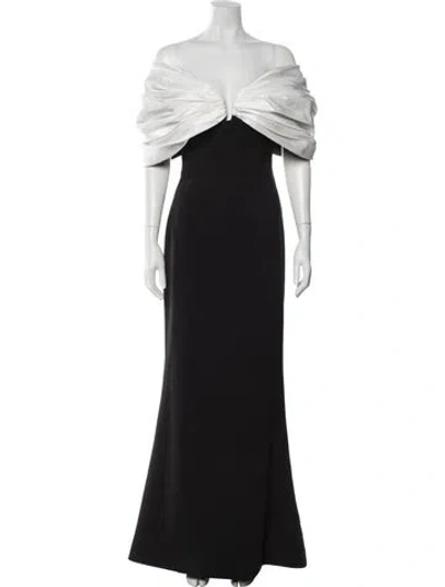Pre-owned Zac Posen Off-the-shoulder Long Dress In Black