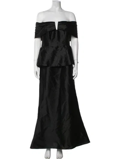 Pre-owned Zac Posen Off-the-shoulder Long Dress In Black