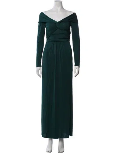 Pre-owned Zac Posen Off-the-shoulder Long Dress In Green