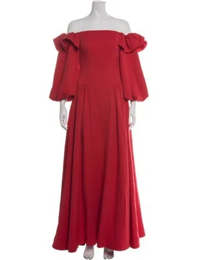 Pre-owned Zac Posen Off-the-shoulder Long Dress In Red