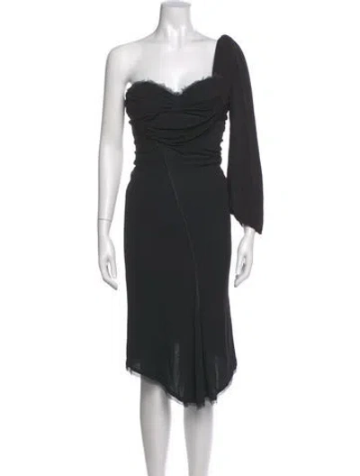 Pre-owned Zac Posen One-shoulder Knee-length Dress In Black