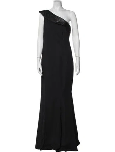 Pre-owned Zac Posen One-shoulder Long Dress In Black