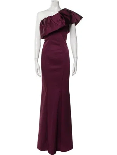 Pre-owned Zac Posen One-shoulder Long Dress In Burgundy