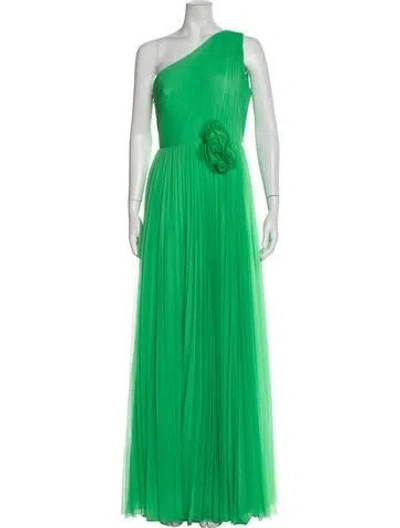 Pre-owned Zac Posen One-shoulder Long Dress In Green