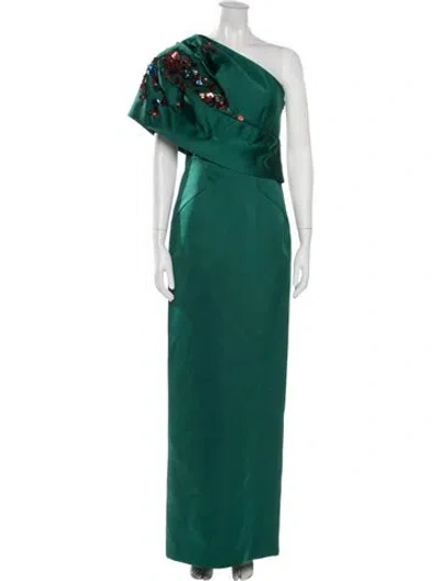 Pre-owned Zac Posen One-shoulder Long Dress In Green