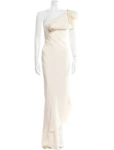 Pre-owned Zac Posen One-shoulder Long Dress In Neutral