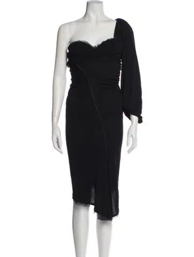 Pre-owned Zac Posen One-shoulder Midi Length Dress In Black
