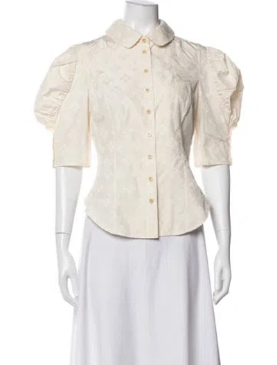 Pre-owned Zac Posen Patterned Short Sleeve Blouse In White