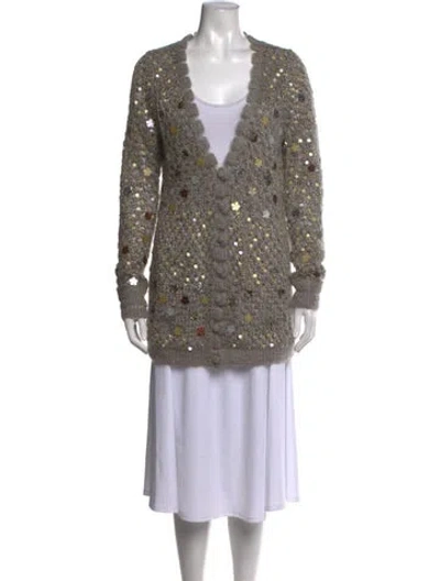 Pre-owned Zac Posen Patterned V-neck Sweater In Grey