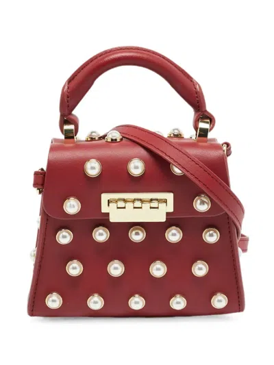 Pre-owned Zac Posen Pearl-embellished Leather Mini Tote Bag In Red