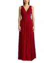 Zac Posen Floral Lace And Pleated Chiffon Gown In Scarlet