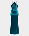Zac Posen Flower Neck Gown In Aquamarine
