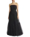 Zac Posen Pleated Tulle Polka Dot Gown In Black