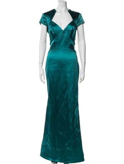 Pre-owned Zac Posen Plunge Neckline Long Dress In Green