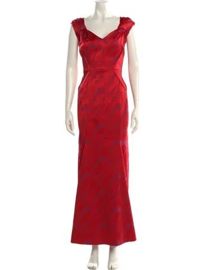 Pre-owned Zac Posen Printed Long Dress W/ Tags In Red
