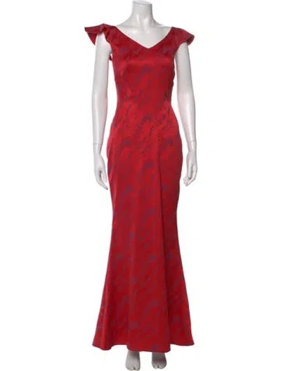 Pre-owned Zac Posen Printed Long Dress W/ Tags In Red