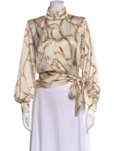 Pre-owned Zac Posen Printed Long Sleeve Blouse In Neutral