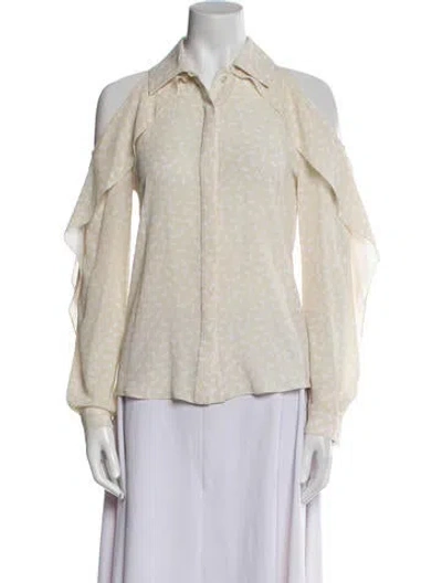 Pre-owned Zac Posen Printed Long Sleeve Button-up Top In Neutral