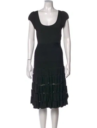 Pre-owned Zac Posen Scoop Neck Midi Length Dress In Black