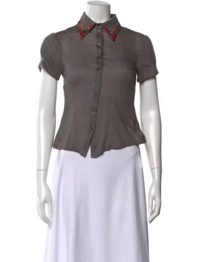Pre-owned Zac Posen Short Sleeve Button-up Top In Gray