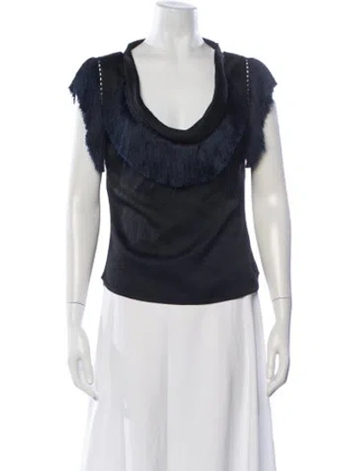Pre-owned Zac Posen Silk Cowl Neck Top In Blue