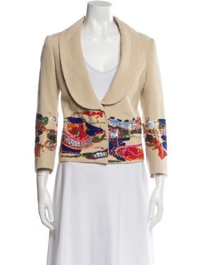 Pre-owned Zac Posen Silk Floral Print Evening Jacket In Neutral