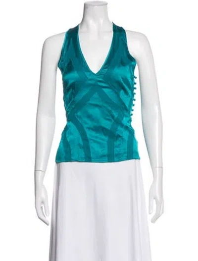 Pre-owned Zac Posen Silk Halterneck Top In Blue