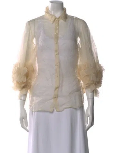 Pre-owned Zac Posen Silk Long Sleeve Blouse In Neutral