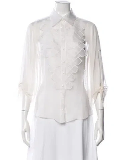 Pre-owned Zac Posen Silk Long Sleeve Blouse In White