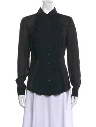 Pre-owned Zac Posen Silk Long Sleeve Button-up Top In Black